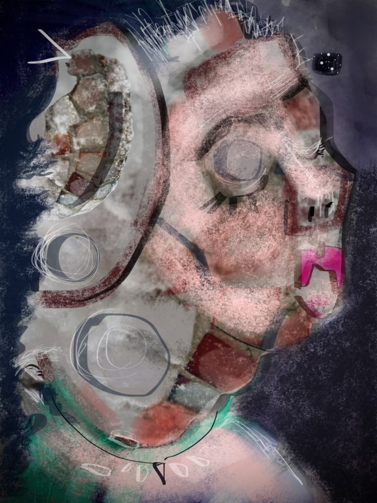 "Stained Eyes in Snow" Markup art by Elizabeth Mullen Matteson