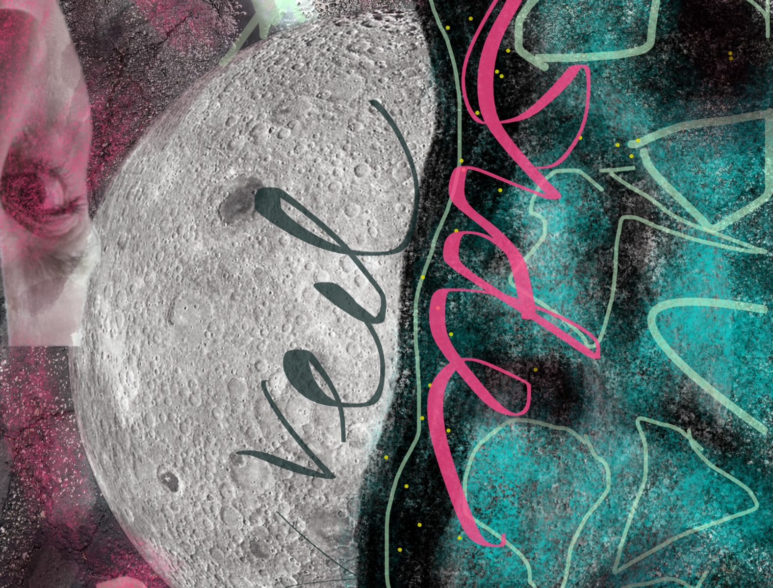 Abstract Art in shades of Teal and dark fucshia named Veil Sides by Elizabeth Mullen Matteson