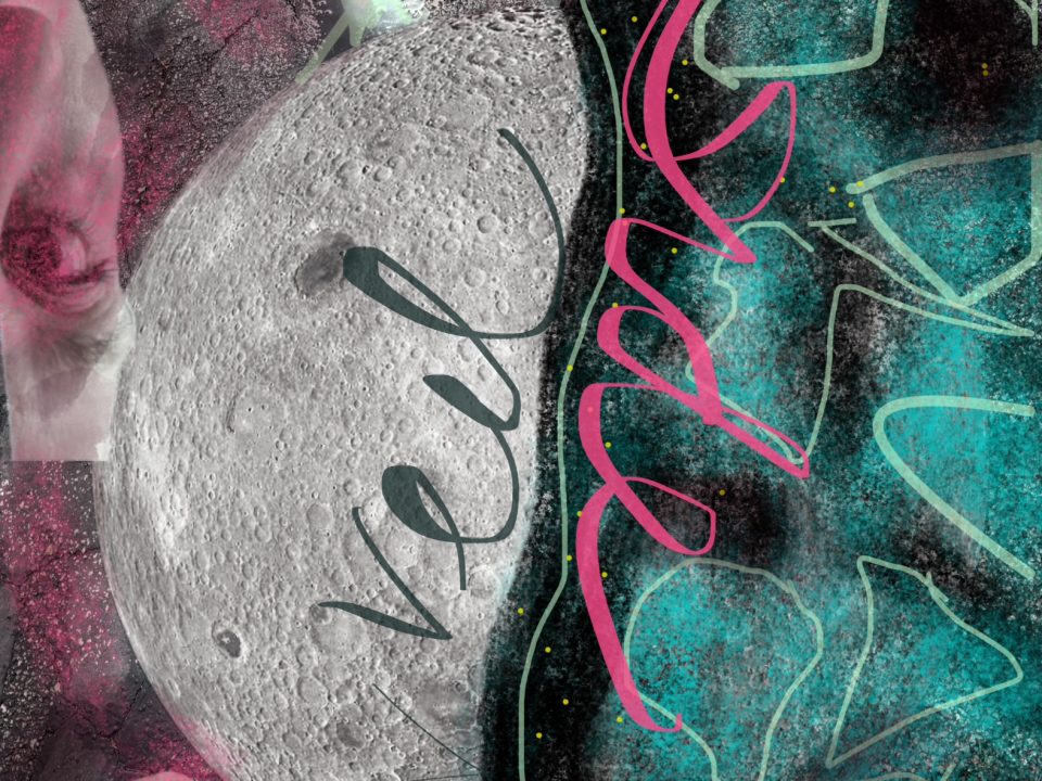 Abstract Art in shades of Teal and dark fucshia named Veil Sides by Elizabeth Mullen Matteson