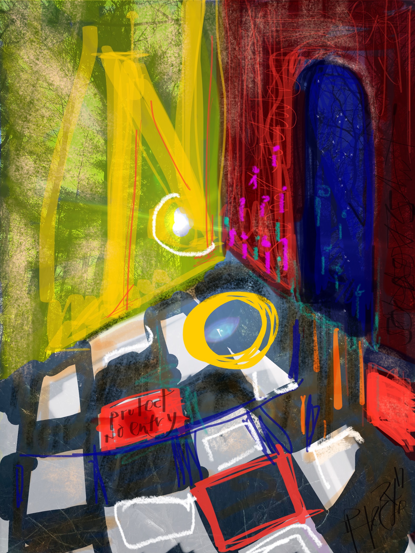 Art including a Checkerboard Floor by EM Matteson, Phone Markup