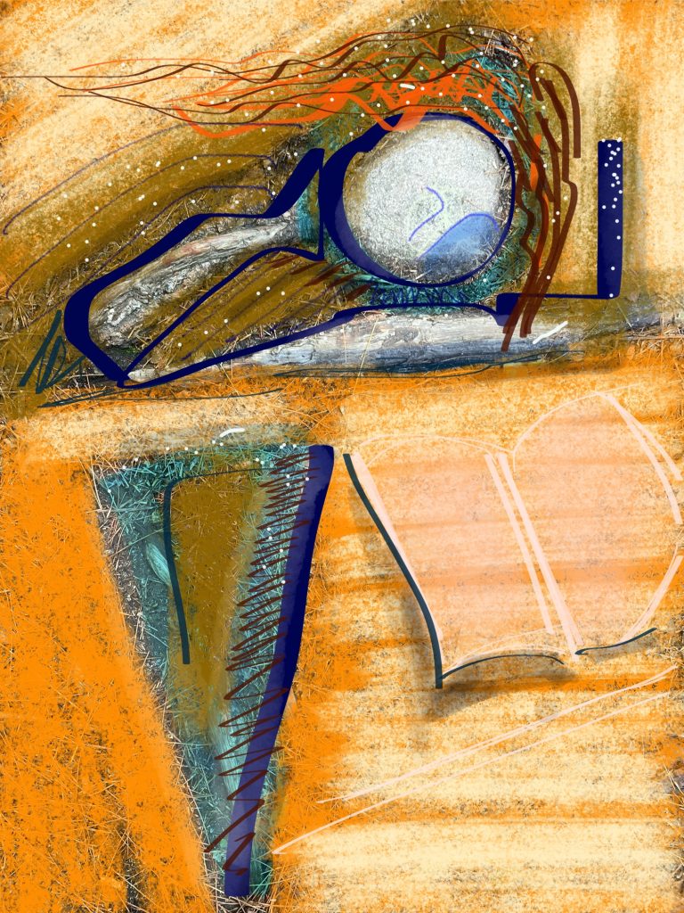 abstract root art of a woman reading or writing a book by EM Matteson