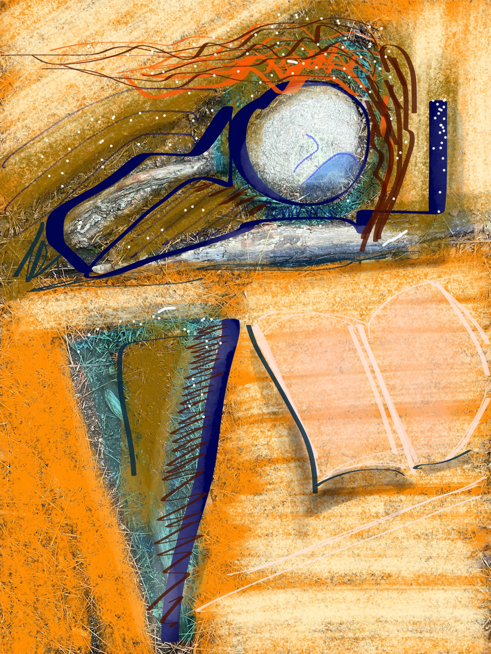 abstract root art of a woman reading or writing a book by EM Matteson