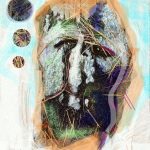 "The Thinker" phone markup art on photo of stone