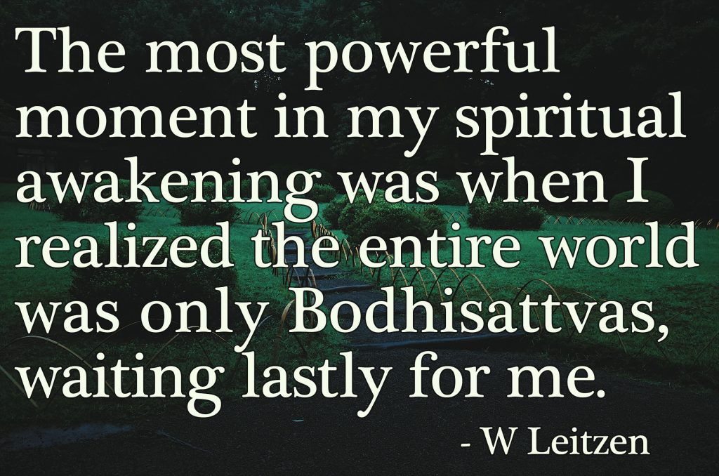 The most powerful moment in my spiritual awakening was when I realized the entire world was only Bodhisattvas, waiting lastly for me.     - W Leitzen